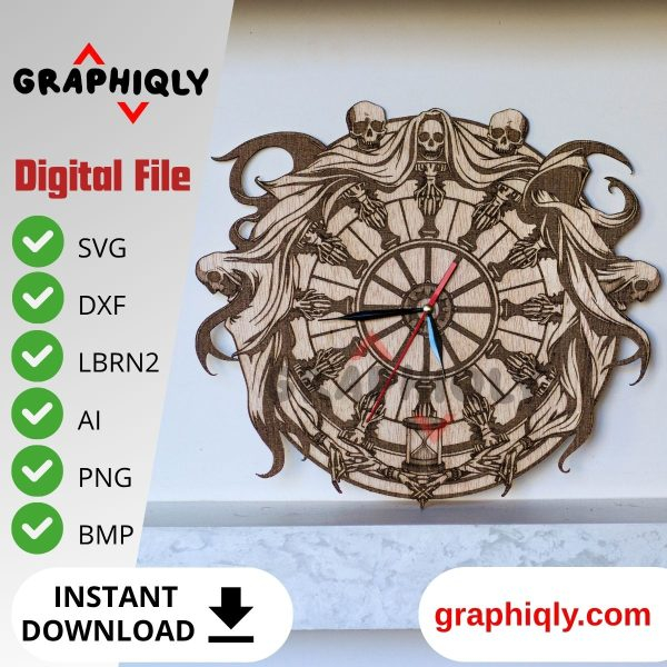 Cloaked Reaper Clock - SVG, DXF, AI, LBRN2 - (Digital Item)