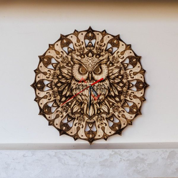 Mandala Owl Clock - SVG, DXF, AI, LBRN2 - (Digital Item)