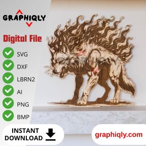 Flaming Wolf – SVG, DXF, AI, LBRN2 – (Digital Item)