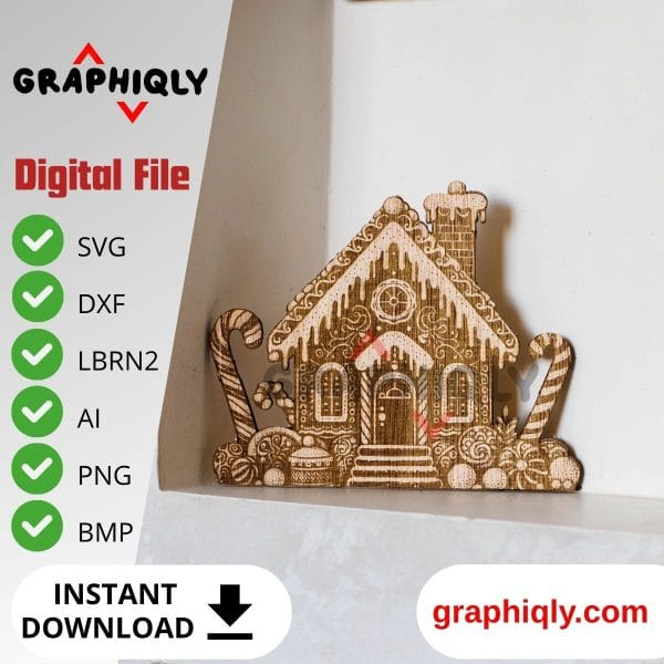 Christmas House (Digital File) Christmas House - SVG, DXF, AI, LBRN2 - (Digital Item)