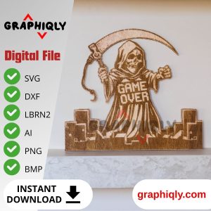 Game Over Reaper – SVG, DXF, AI, LBRN2 – (Digital Item)
