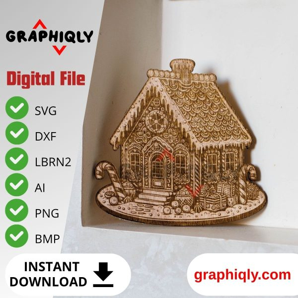 A cozy gingerbread house - SVG, DXF, AI, LBRN2 - (Digital Item)