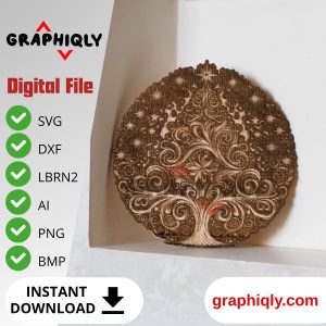 Christmas tree with swirling branches – SVG, DXF, AI, LBRN2 – (Digital Item)