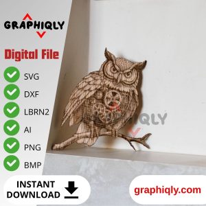 A mechanical owl – SVG, DXF, AI, LBRN2 – (Digital Item)