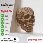 Threaded Skull - SVG, DXF, AI, LBRN2 - (Digital Item)