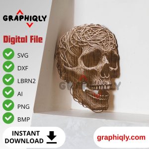 Threaded Skull – SVG, DXF, AI, LBRN2 – (Digital Item)