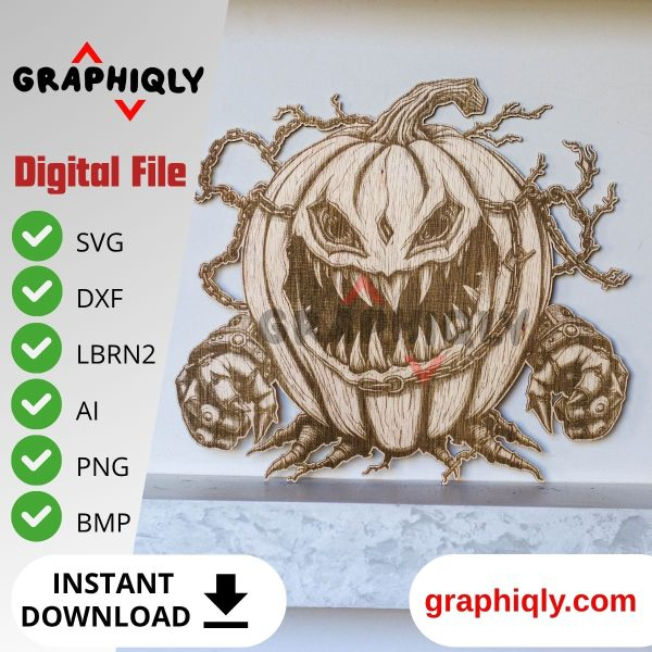 Monstrous pumpkin beast - SVG, DXF, AI, LBRN2 - (Digital Item)