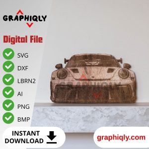 Porsche Front View – SVG, DXF, AI, LBRN2 – (Digital Item)