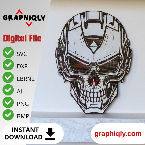 Tech Skull - SVG, DXF, AI, LBRN2 - (Digital Item)