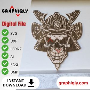 Samurai Skull – SVG, DXF, AI, LBRN2 – (Digital Item)