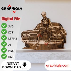 Zombie Leaning on Muscle Car – SVG, DXF, AI, LBRN2 – (Digital Item)