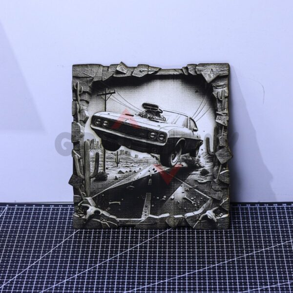 Desert Muscle Car Jump 3D Illusion Laser File - SVG, WWS, XCS, LBRN2