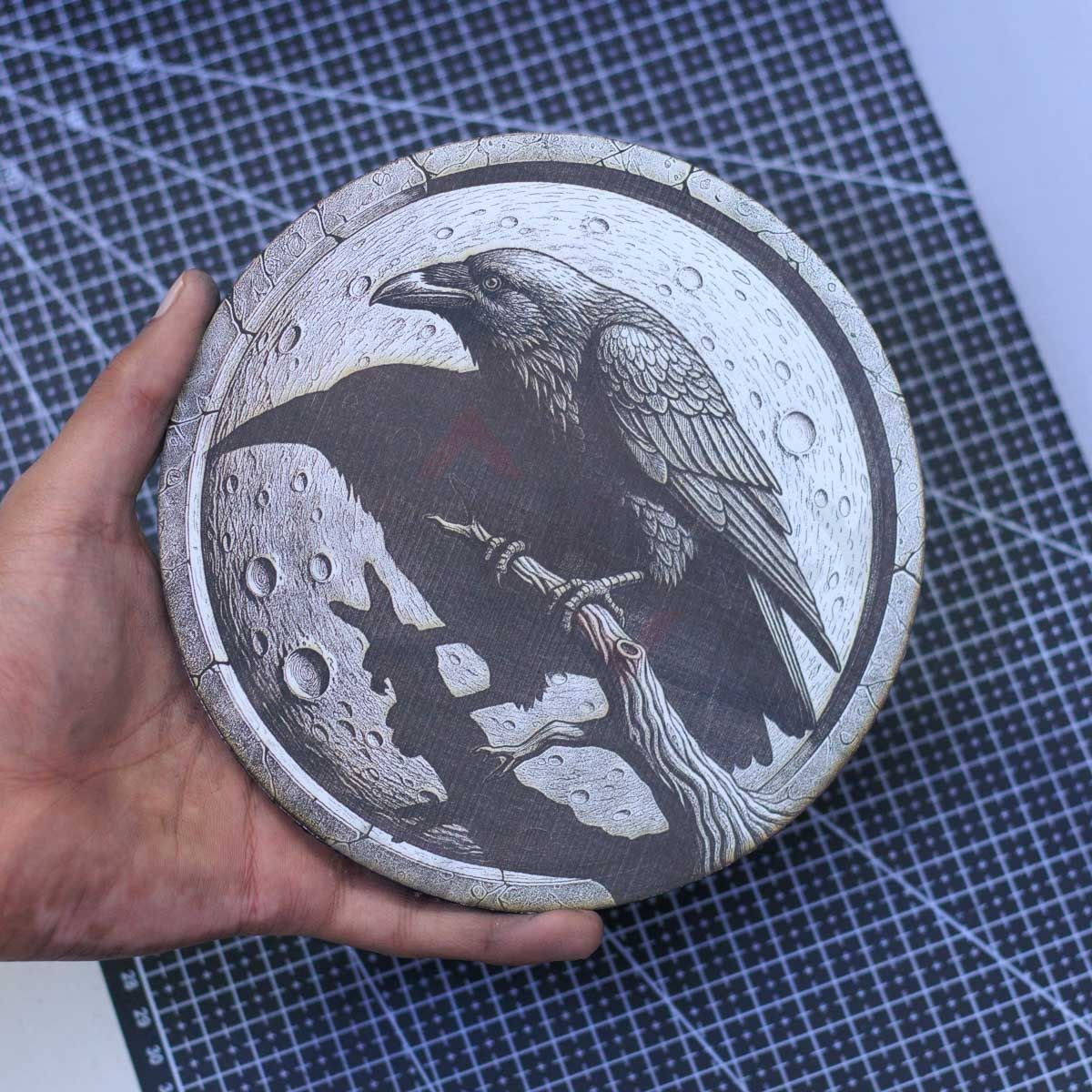 Moonlit Raven 3D illusion Laser File - SVG, DXF, AI, LBRN2 - Image 3