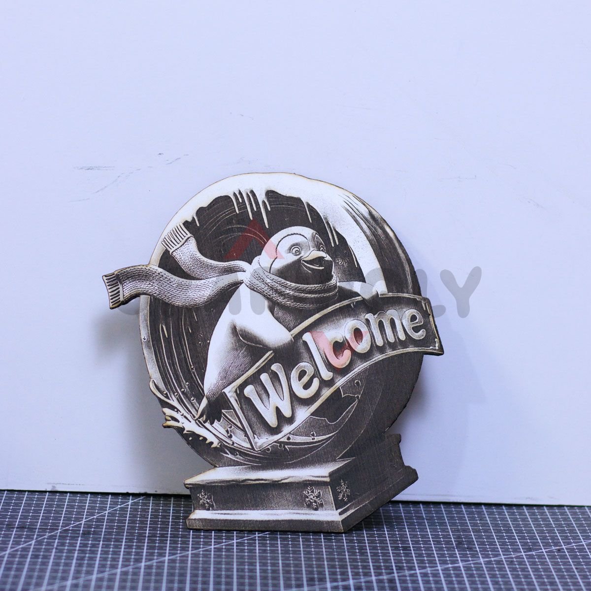 Penguin Welcome 3D illusion Laser File - SVG, DXF, AI, LBRN2 - Image 2