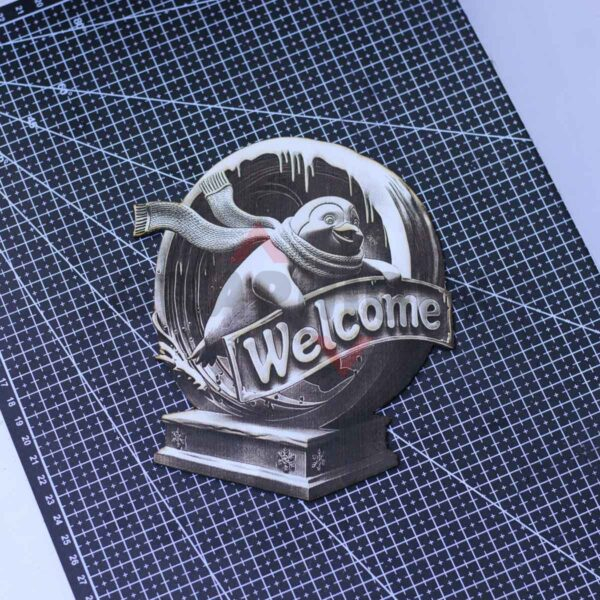 Penguin Welcome 3D illusion Laser File - SVG, WWS, XCS, LBRN2