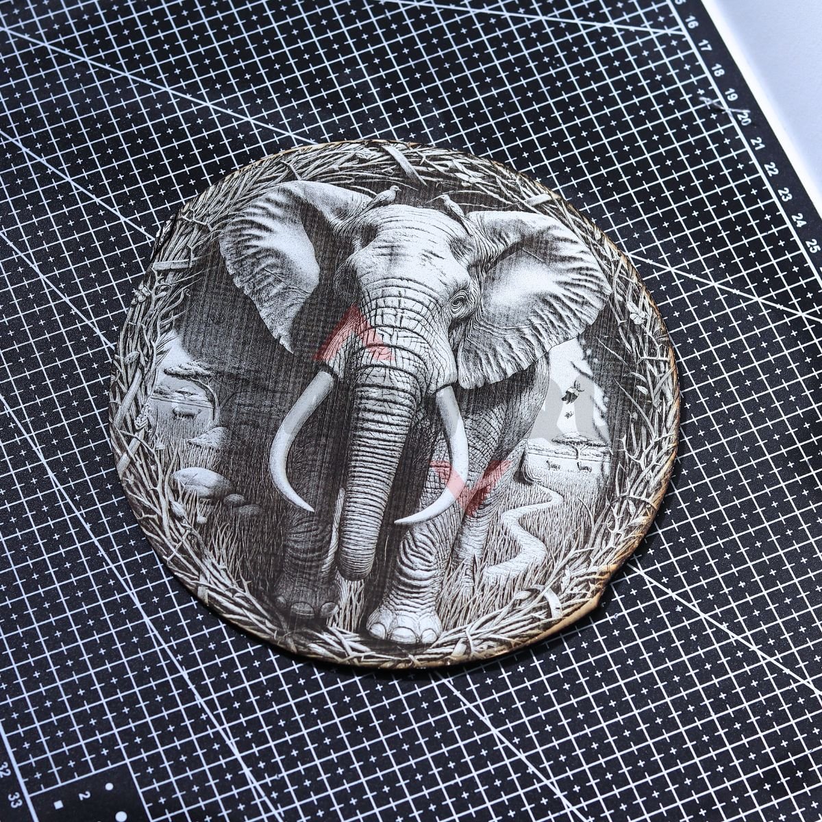 African Elephant Wreath 3D Illusion Laser File - SVG, WWS, XCS, LBRN - Image 3