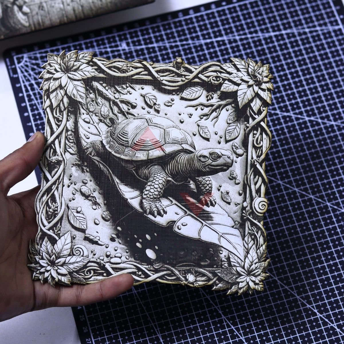 Tortoise on Leaf 3D Illusion