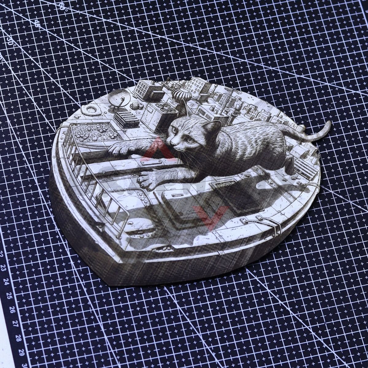 Rooftop Prowler Cat 3D Illusion File - SVG, WWS, XCS, LBRN2 - Image 3
