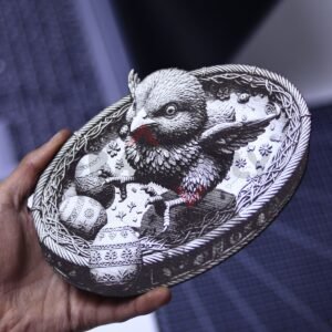 Chick in Nest with Eggs 3D Illusion