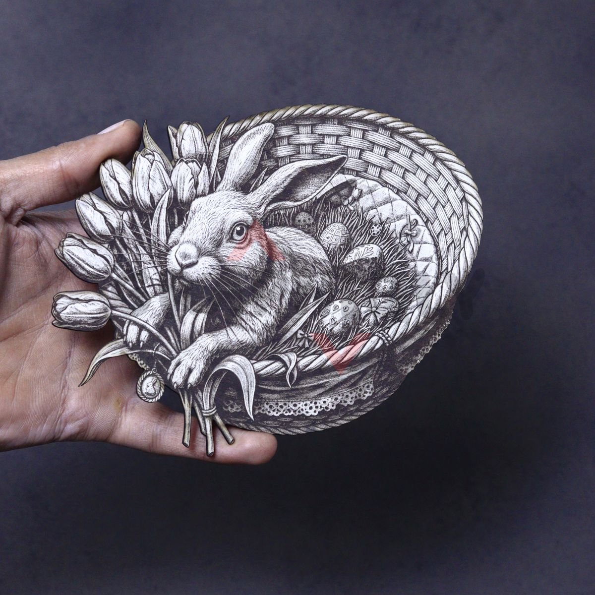 Tulip Basket Bunny 3D Illusion