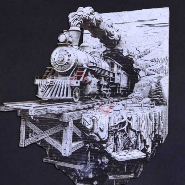 Train Crossing Bridge 3D Illusion Laser File - SVG, WWS, XCS, LBRN2
