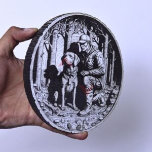 Hunter Kneeling with Dog 3D Illusion