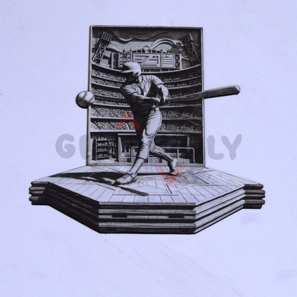 Baseball Batter Power Hitter 3D Illusion Laser File - SVG, WWS, XCS, LBRN2