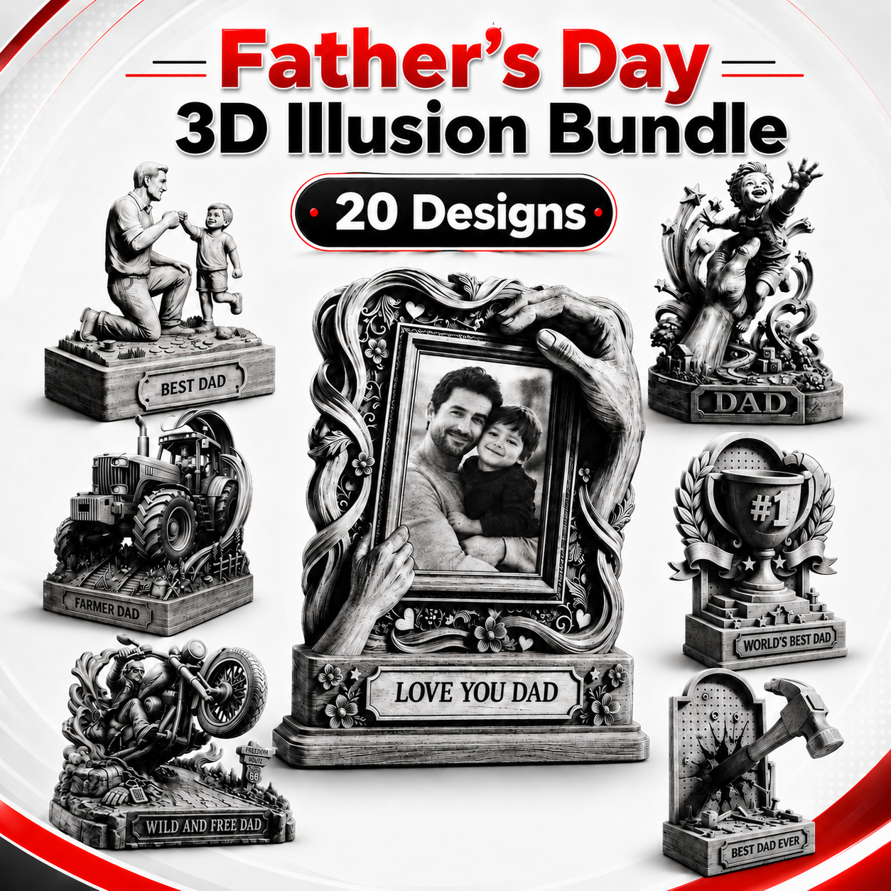 Father’s Day 3D Illusion Bundle 20 Designs