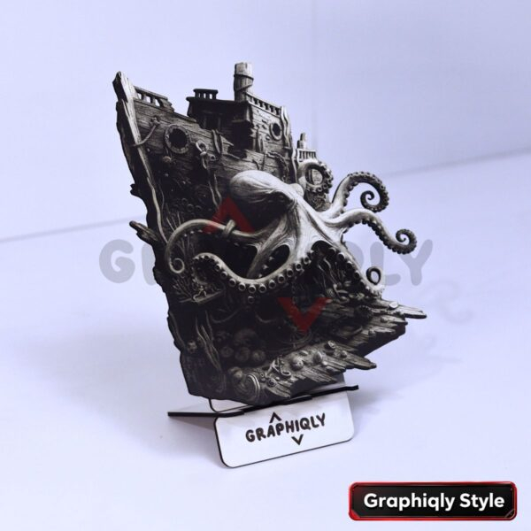 Octopus Shipwreck 3D Illusion Laser File - SVG, WWS, XCS, LBRN2