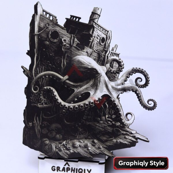 Octopus Shipwreck 3D Illusion Laser File - SVG, WWS, XCS, LBRN2