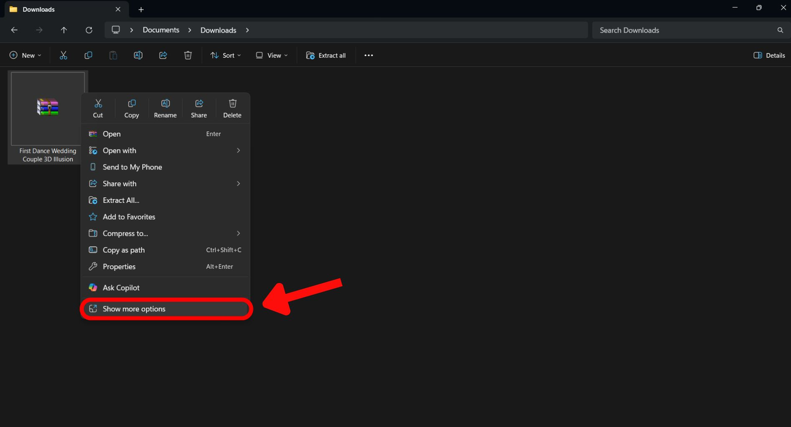 Right click the downloaded file and click show more options