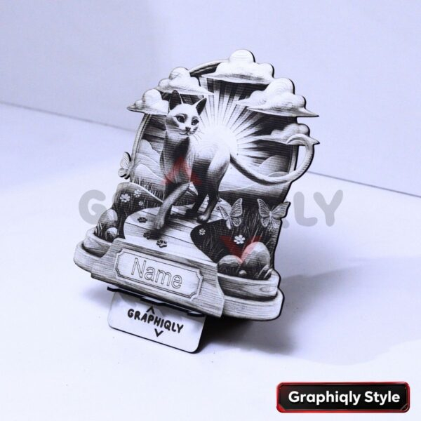27 Cat Sunrise Memorial 3D Illusion Laser File - SVG, WWS, XCS, LBRN2