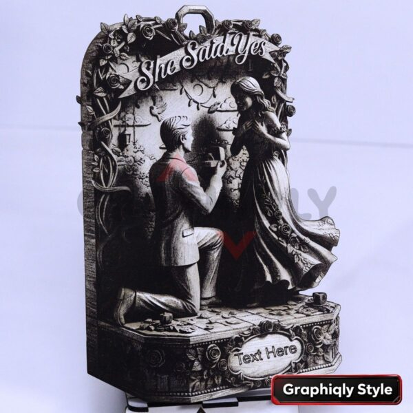 She Said Yes Proposal Scene 3D Illusion Laser File - SVG, WWS, XCS, LBRN2