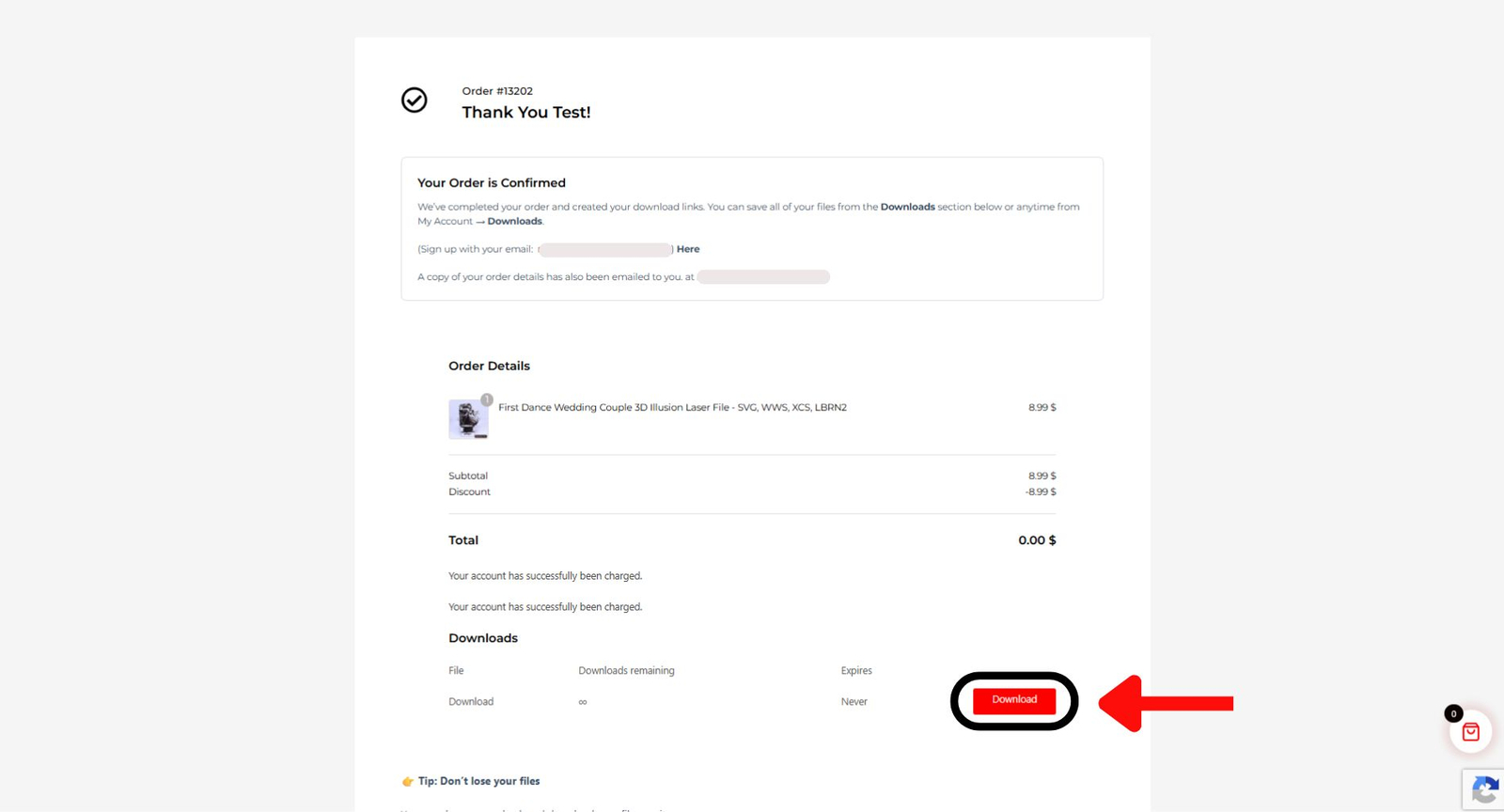 Download file after using credits