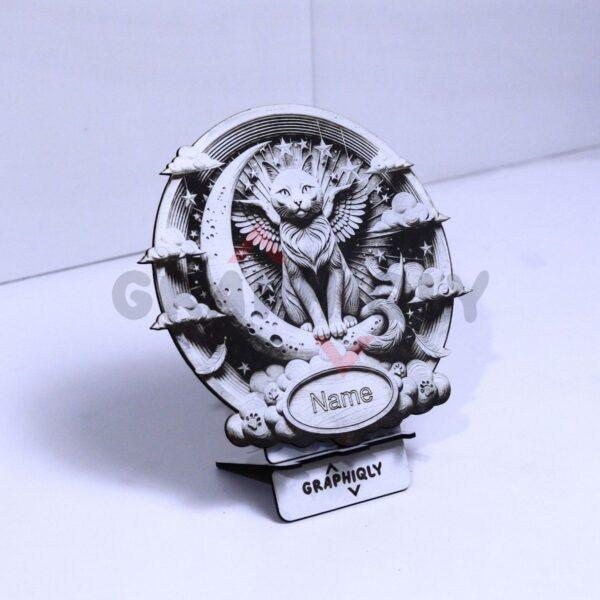 Angel Cat Moon Memorial 3D Illusion Laser File - SVG, WWS, XCS, LBRN2
