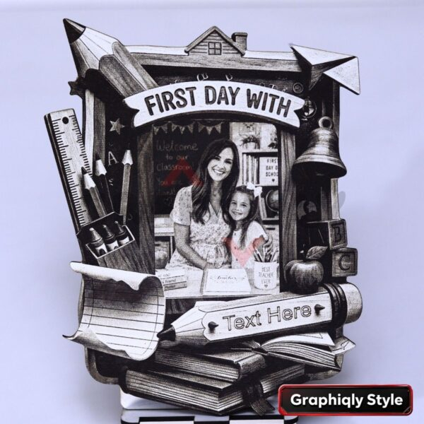 First Day With Teacher Photo Frame 3D Illusion Laser File – SVG, WWS, XCS, LBRN2