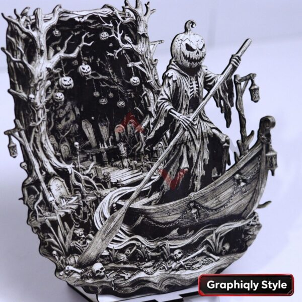 Pumpkin Grim Boatman 3D Illusion Laser File – SVG, WWS, XCS, LBRN2