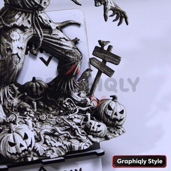 Pumpkin Scarecrow Reaching Out 3D Illusion Laser File – SVG, WWS, XCS, LBRN2