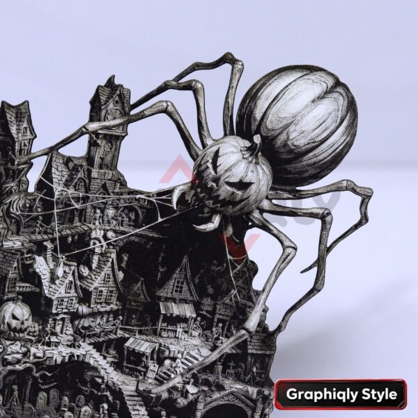 Pumpkin Spider Haunted Village 3D Illusion Laser File – SVG, WWS, XCS, LBRN2