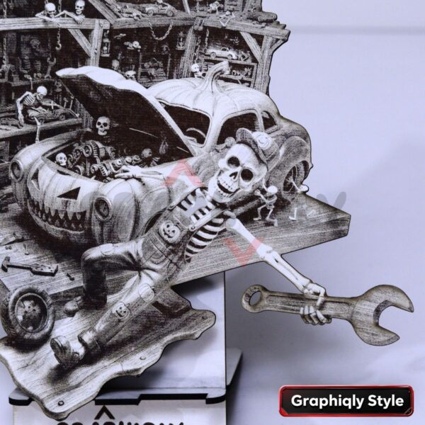 Skeleton Auto Mechanic Garage 3D Illusion Laser File – SVG, WWS, XCS, LBRN2
