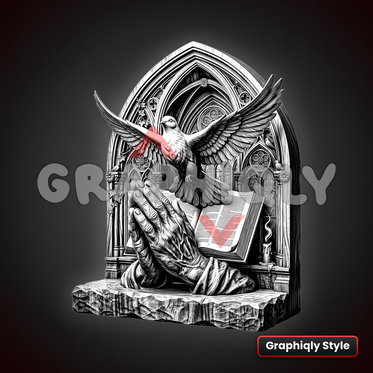 Praying Hands And Holy Spirit 3D Illusion Laser File – SVG, PNG, BMP, LBRN2