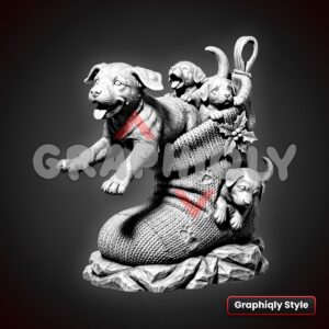 Puppy Litter Spilling From Knit Stocking Ornament 3D Illusion Laser File – SVG, PNG, BMP, LBRN2