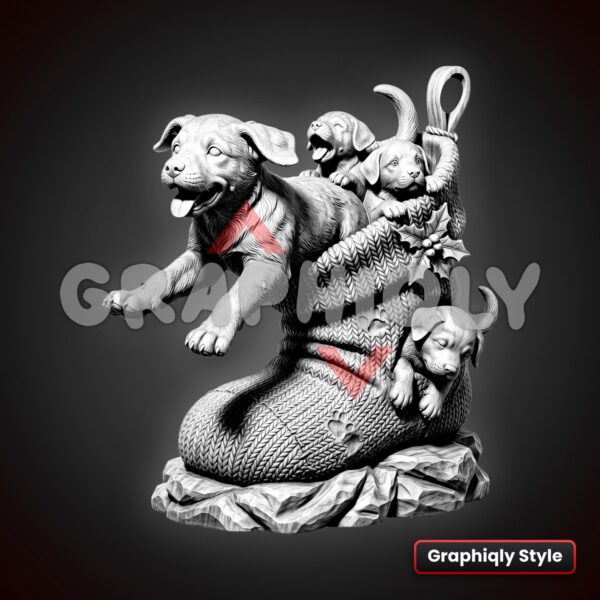 Puppy Litter Spilling From Knit Stocking Ornament 3D Illusion Laser File – SVG, PNG, BMP, LBRN2