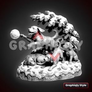 Puppy Pack Snowball Leap Under Pines 3D Illusion Laser File – SVG, PNG, BMP, LBRN2