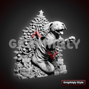 Puppy Stocking Leap By Christmas Tree 3D Illusion Laser File – SVG, PNG, BMP, LBRN2