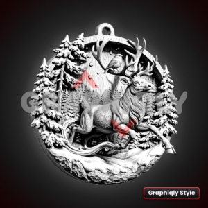 Reindeers Leap Robins Perch Ornament 3D Illusion Laser File – SVG, PNG, BMP, LBRN2