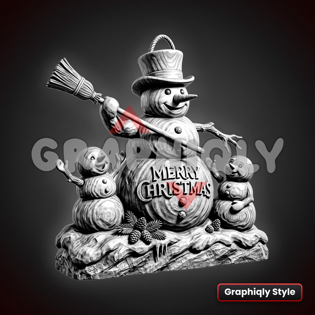 Snow Family Greeting Ornament 3D Illusion Laser File – SVG, PNG, BMP, LBRN2