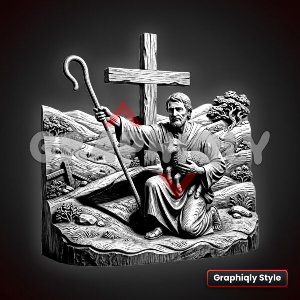 The Good Shepherd At The Cross 3D Illusion Laser File – SVG, PNG, BMP, LBRN2