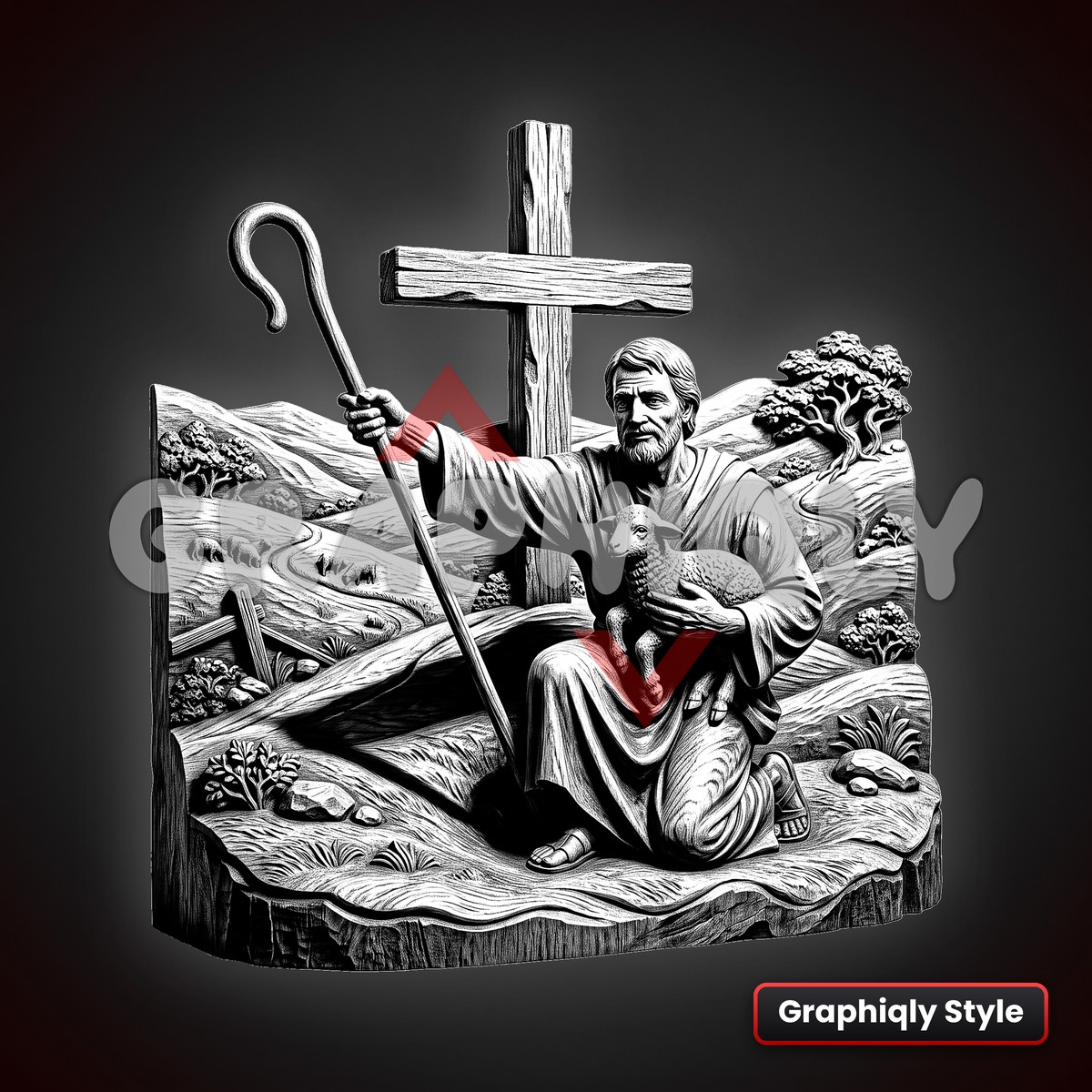 The Good Shepherd At The Cross 3D Illusion Laser File – SVG, PNG, BMP, LBRN2