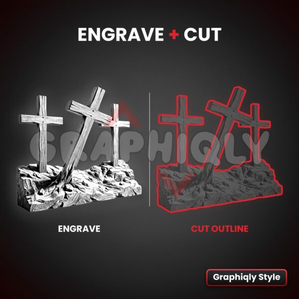 Three Crosses of Calvary 3D Illusion 1 Three Crosses Of Calvary 3D Illusion Laser File – SVG, PNG, BMP, LBRN2